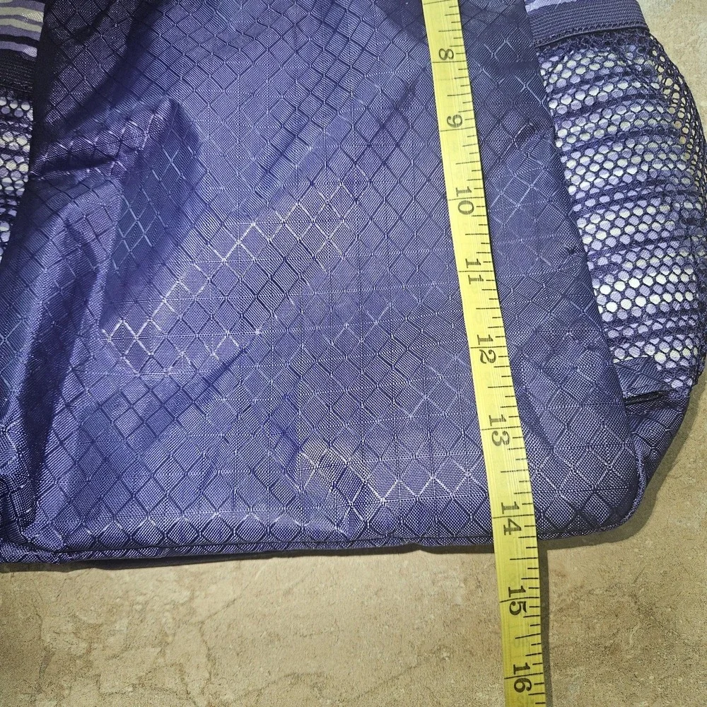Thirty-One Sling Backpack‎ Bag Purple Stripe Crossbody Zip Pockets Travel